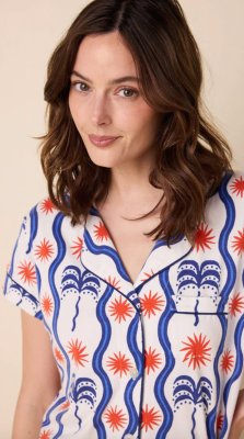 The Cat's Pajamas Women's Red White & Breeze Pima Knit Short Sleeve Cotton Short Set