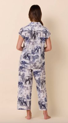 The Cat's Pajamas Women's Safari Toile Luxe Pima Cotton Capri Pajama Set in Blue