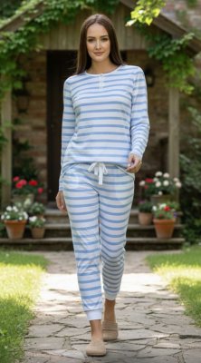 Sant + Abel Women's Sky Blue Stripe Pima Cotton Jersey Lounge Set