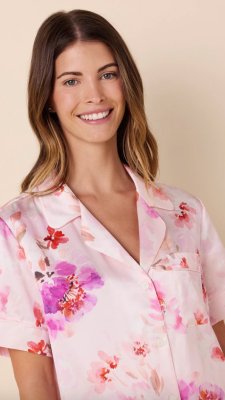 The Cat's Pajamas Morning in Savannah Short Sleeve Silk Pajama Set