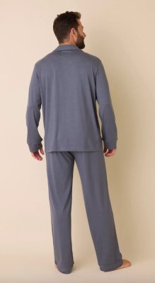 The Cat's Pajamas Men's Classic Pima Knit Cotton Pajama Set in Steel Blue