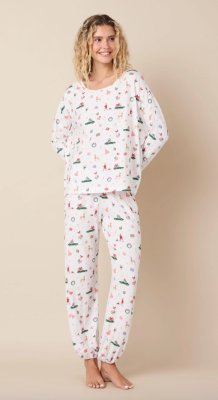 The Cat's Pajamas Women's A Merry Little Stroll Pima Knit Cotton Pullover Set