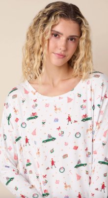 The Cat's Pajamas Women's A Merry Little Stroll Pima Knit Cotton Pullover Set