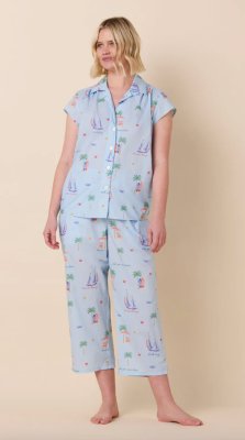 The Cat's Pajamas Women's Summer Sailaway Luxe Pima Cotton Capri Pajama Set