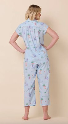 The Cat's Pajamas Women's Summer Sailaway Luxe Pima Cotton Capri Pajama Set