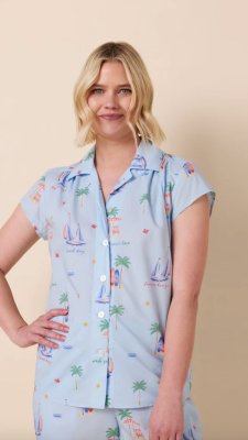 The Cat's Pajamas Women's Summer Sailaway Luxe Pima Cotton Capri Pajama Set