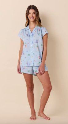 The Cat's Pajamas Women's Summer Sailaway Luxe Pima Cotton Short Sleeve Short Set