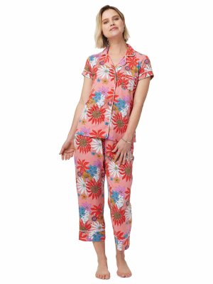 The Cat's Pajamas Women's Here Comes the Sun Pima Knit Cotton Capri Pajama Set