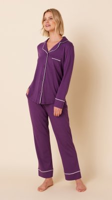 The Cat's Pajamas Women's Aubergine Pima Knit Cotton Classic Pajama Set