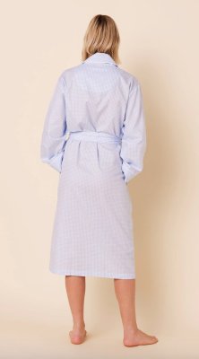 The Cat's Pajamas Women's Classic Gingham Luxe Pima Cotton Shawl Collar Robe in Blue