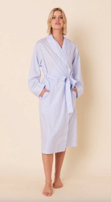 The Cat's Pajamas Women's Classic Gingham Luxe Pima Cotton Shawl Collar Robe in Blue