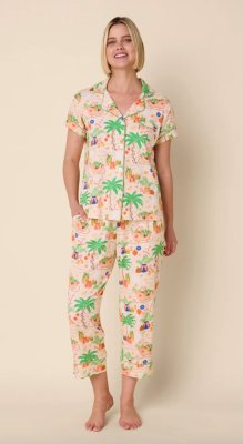 The Cat's Pajamas Women's California Christmas Pima Knit Cotton Capri Pajama Set