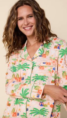The Cat's Pajamas Women's California Christmas Pima Knit Cotton Classic Pajama Set