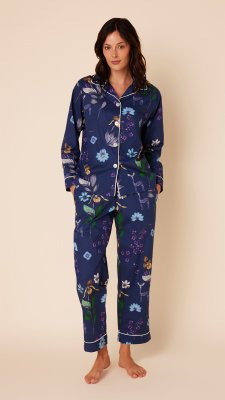 The Cat's Pajamas Women's Deerly Lux Pima Cotton Classic Pajama Set in Navy