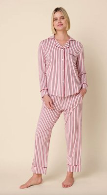The Cat's Pajamas Women's Holiday Stripe Pima Knit Cotton Classic Pajama Set
