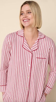 The Cat's Pajamas Women's Holiday Stripe Pima Knit Cotton Classic Pajama Set