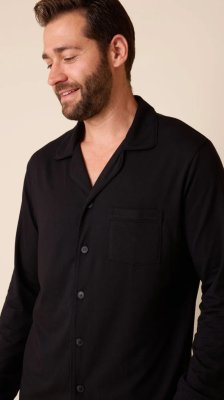 The Cat's Pajamas Men's Classic Pima Knit Cotton Pajama Set in Midnight