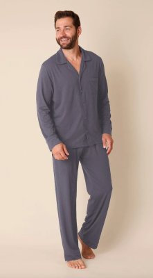 The Cat's Pajamas Men's Classic Pima Knit Cotton Pajama Set in Steel Blue