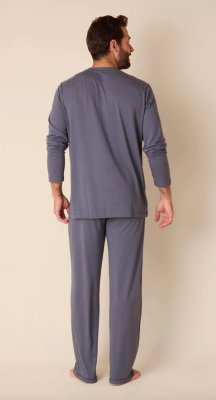 The Cat's Pajamas Men's Classic Pima Knit Cotton Pullover Lounge Set in Steel Blue