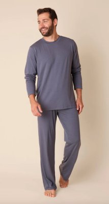 The Cat's Pajamas Men's Classic Pima Knit Cotton Pullover Lounge Set in Steel Blue