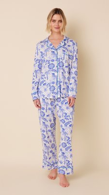 The Cat's Pajamas Women's Palmera Pima Knit Cotton Classic Pajama Set