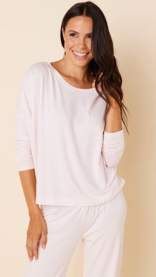 The Cat's Pajamas Women's Pink Moment Pima Knit Cotton Pullover Lounge Set