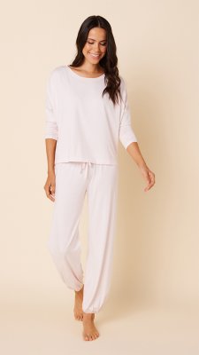 The Cat's Pajamas Women's Pink Moment Pima Knit Cotton Pullover Lounge Set