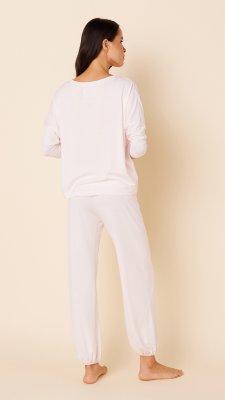 The Cat's Pajamas Women's Pink Moment Pima Knit Cotton Pullover Lounge Set