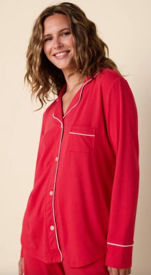 The Cat's Pajamas Women's Red Pima Knit Cotton Classic Pajama Set