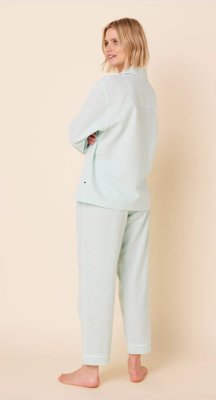 The Cat's Pajamas Women's Seersucker Stripe Cotton Classic Pajama Set in Mint