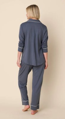 The Cat's Pajamas Women's Steel Blue Pima Knit Cotton Classic Pajama Set