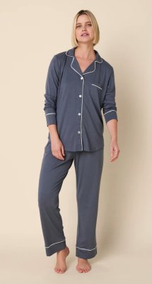 The Cat's Pajamas Women's Steel Blue Pima Knit Cotton Classic Pajama Set