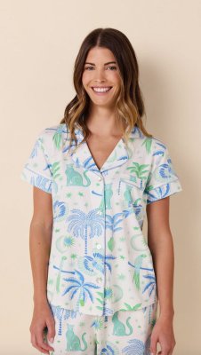 The Cat's Pajamas Women's Toucan Terrace Pima Knit Cotton Capri Pajama Set