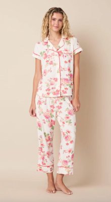 The Cat's Pajamas Women's Wing & Bloom Pima Knit Cotton Capri Pajama Set