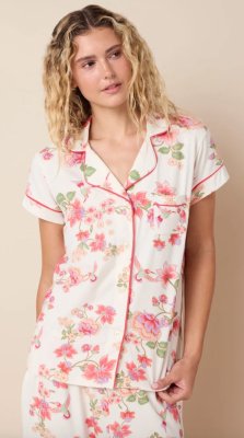 The Cat's Pajamas Women's Wing & Bloom Pima Knit Cotton Capri Pajama Set