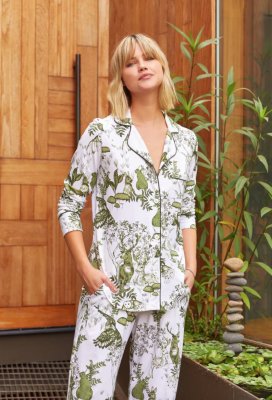 The Cat's Pajamas Women's Woodside Pima Knit Cotton Classic Pajama Set