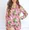 8 Oak Lane Women's Rose Garden Long Sleeve Cotton Shorts Set