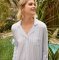 The Cat's Pajamas Women's Heritage Stripe Pima Knit Cotton Classic Pajama Set in Blue