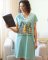Lazy One Booked Tonight Flowers V-Neck Cotton Nightshirt in Mineral Blue