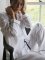 Breathe Women's Cotton Classic Pajama Set in White Herringbone