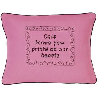 "Cats Leave Paw Prints..." Pink  Embroidered Gift Pillow