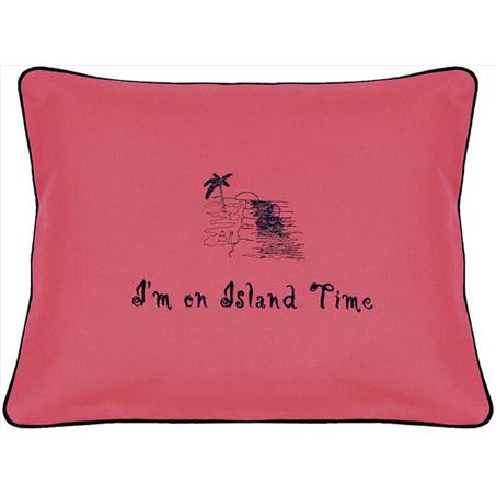 "I'm on Island Time" Ruby Red Embroidered Gift Pillow