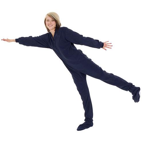 Kids Big Feet Pajamas Navy Fleece One Piece Footy