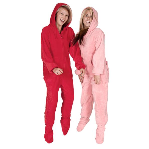 Big Feet Pajamas Adult Red Plush Hooded One Piece Footy