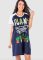 Lazy One Plant Lady V-Neck Cotton Nightshirt in Blueberry Blue and White