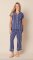 The Cat's Pajamas Women's Navy Heritage Stripe Pima Knit Cotton Capri Pajama Set