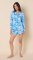 The Cat's Pajamas Women's Palm Grove Toile Pima Knit Cotton Long Sleeve Short Set in Blue