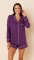 The Cat's Pajamas Women's Aubergine Pima Knit Long Sleeve Short Set