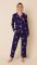 The Cat's Pajamas Women's Flamazing Pima Knit Classic Pajama Set in Navy