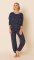 The Cat's Pajamas Women's Confetti Dot Pima Knit Pullover Lounge Set in Navy